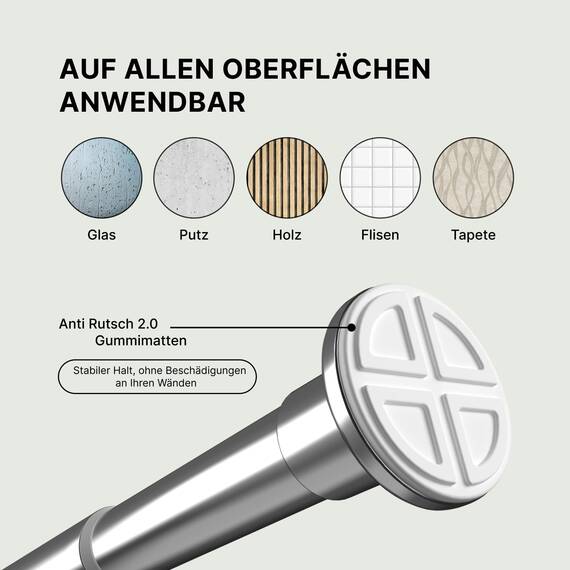 MEISENBERG Teleskopstange Vorhang - Silber, Ø 25 mm - Gardinenstange ohne Bohren - Duschstange zum Klemmen - Spannstange für Vorhänge, Dusche, Türöffnungen und Kleiderschrank (70-120cm)