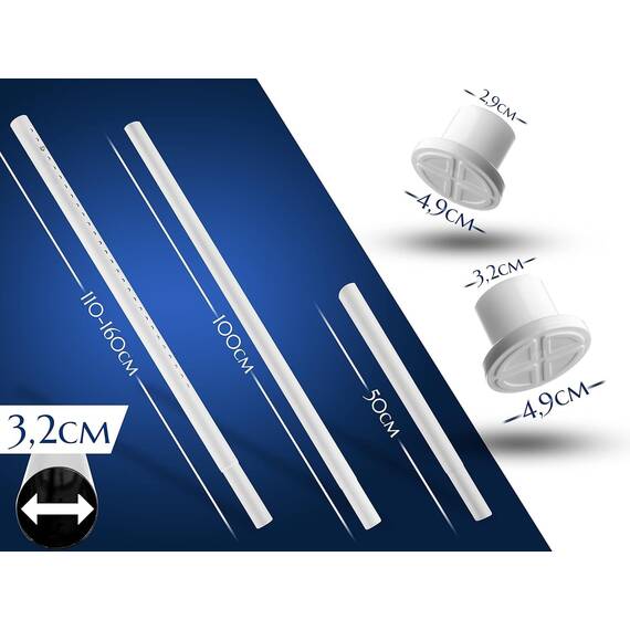 MEISENBERG Teleskopstange ohne Bohren 260-310cm, Ø32mm Weiß Multifunktionale Gardinenstange Klemmbar - Vorhangstange, Spannstange Ausziehbar - für ihre Gardinen, Trennwand und Balkon