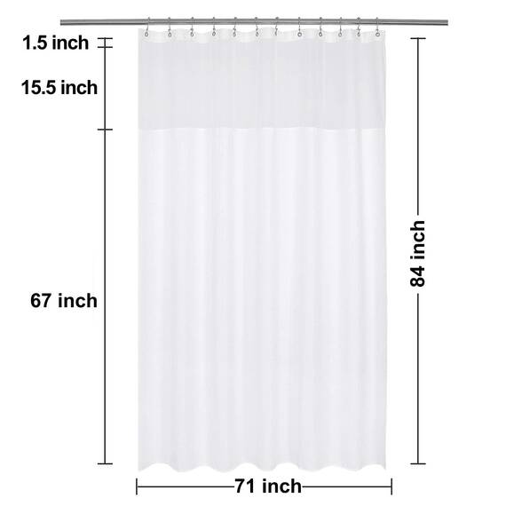 N&Y HOME Set aus Waffelgewebe-Duschvorhang extralang mit einknöpfbarem Innenfutter und 12 weißen Haken, Hotel-Stil, Netzstoff Oben, maschinenwaschbar und wasserabweisend, 180,3 x 213,4 cm, Weiß
