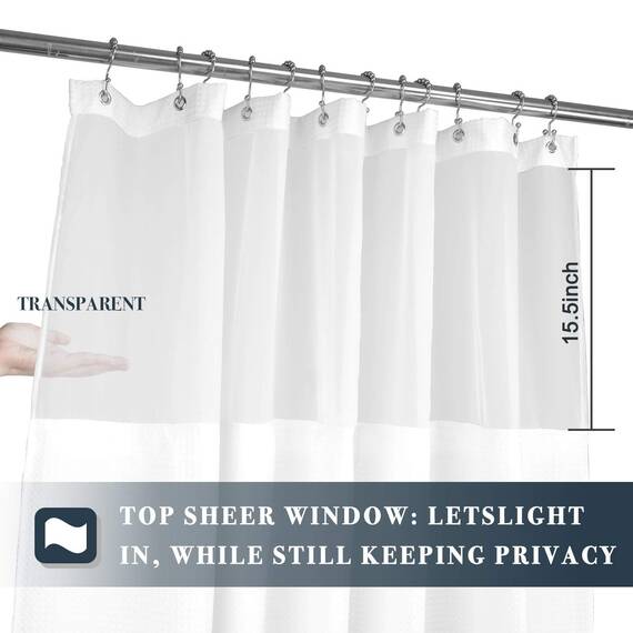N&Y HOME Set aus Waffelgewebe-Duschvorhang extralang mit einknöpfbarem Innenfutter und 12 weißen Haken, Hotel-Stil, Netzstoff Oben, maschinenwaschbar und wasserabweisend, 180,3 x 213,4 cm, Weiß