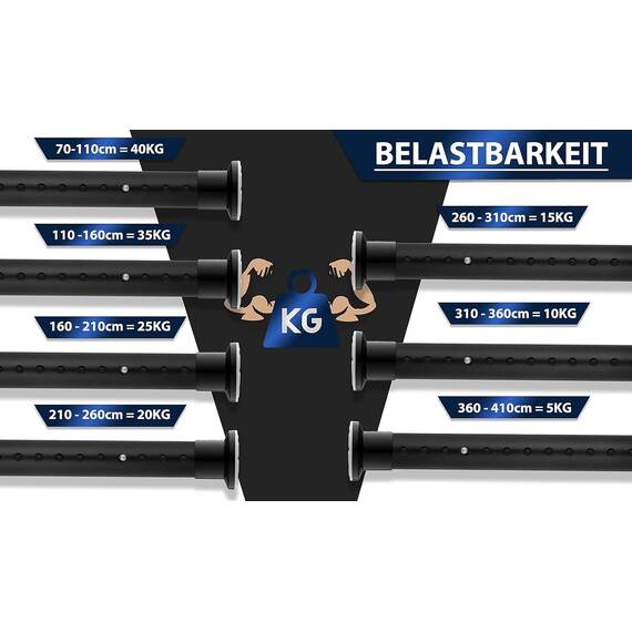 MEISENBERG Teleskopstange zum Klemmen 260-310cm, Matt Schwarz, Ø 32 mm, Multifunktionale Spannstange ohne Bohren - Vorhangstange Klemmstange für Gardinen, Bäder und Balkon