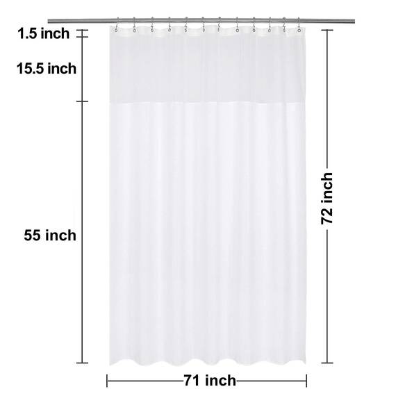 N&Y HOME Set aus Waffelgewebe-Duschvorhang mit einknöpfbarem Innenfutter und 12 weißen Haken, Hotel-Stil, wasserfest, waschbar, Schwerer Stoff, Netzfenster Oben, 180,3 x 182,8 cm, Weiß