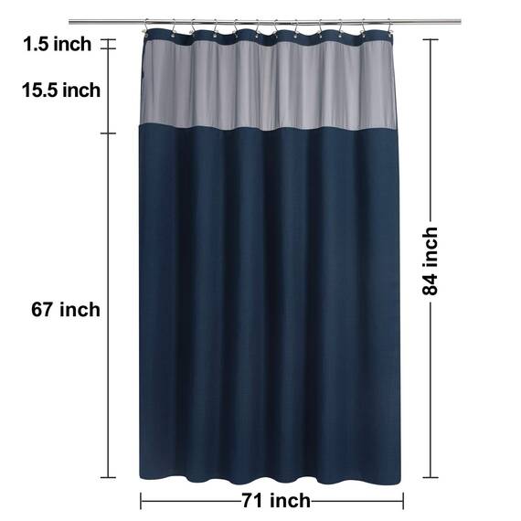N&Y HOME Set aus Waffelgewebe-Duschvorhang extralang mit einknöpfbarem Innenfutter und 12 Haken, Hotel-Stil, Netzfenster Oben, maschinenwaschbar und wasserabweisend, 180,3 x 213,4 cm, Marineblau