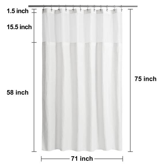 N&Y HOME Set aus Waffelgewebe-Duschvorhang lang mit einknöpfbarem Innenfutter und Metallhaken, Hotel-Stil, wasserfest und waschbar, Schwerer Stoff, Netzfenster Oben, 180,3 x 190,5 cm, Weiß
