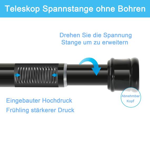 Gardinenstange ohne Bohren Ausziehbar Duschstange Teleskop Teleskopstange Duschvorhangstange Extra Länge Kleiderstange Vorhang für Badezimmer,Schlafzimmer Weiß(52-70CM Φ25mm)