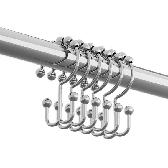 Zenna Home Duschvorhanghaken Chrom, 12er Set Premium-Duschringe für Duschvorhänge und Liner mit Doppelrollen-Gleitfunktion und doppelseitigem Design – rostbeständig