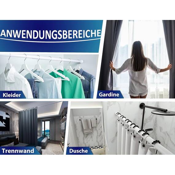 MEISENBERG Teleskopstange zum Klemmen 360-410cm, Weiß, Ø 32 mm, Klemm Gardinenstange ohne Bohren - Vorhangstange Klemmstange für Fenster, Raumteiler und Küche