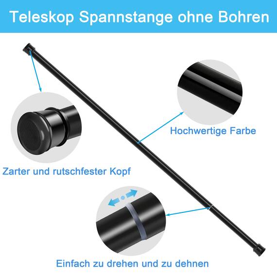 1Stück Duschvorhangstange Ohne Bohren Teleskopstange Kleiderstange Gardinenstange Klemmbar für Schränke, Fenster, Kleiderschrank 83-180CM Silber(Durchmesser 25mm)