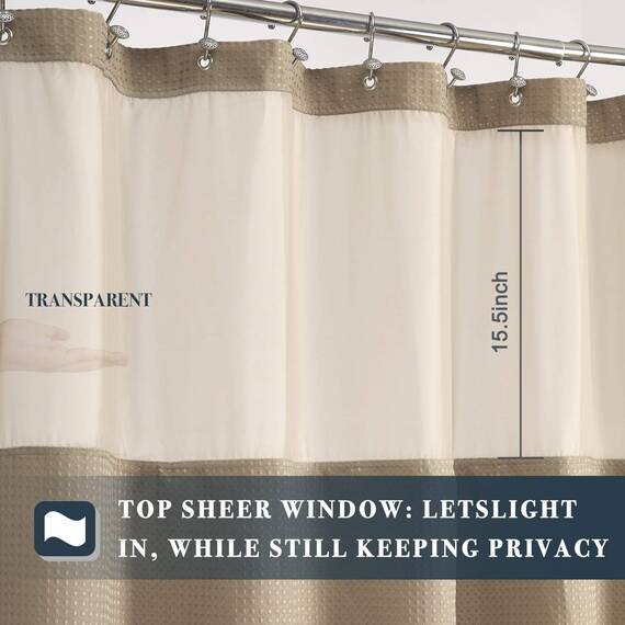 N&Y HOME Set aus Waffelgewebe-Duschvorhang mit einknöpfbarem Innenfutter und 12 Haken, Hotel-Stil, wasserabweisend und waschbar, Netzfenster Oben, 180,3 x 182,8 cm, Leinenbeige