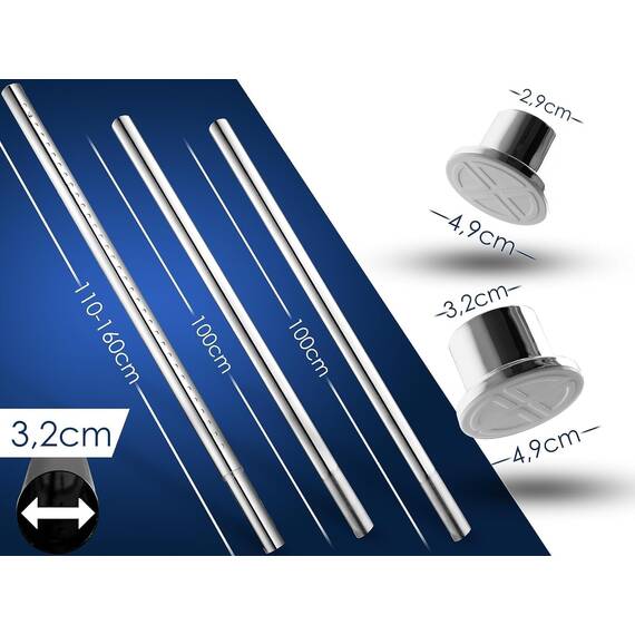 MEISENBERG Duschstange ohne Bohren 310-360cm, Silber, Ø 32 mm, Teleskopstange zum Klemmen - Teleskop Gardinenstange für Vorhänge, Dusche, Türöffnungen und Kleiderschrank