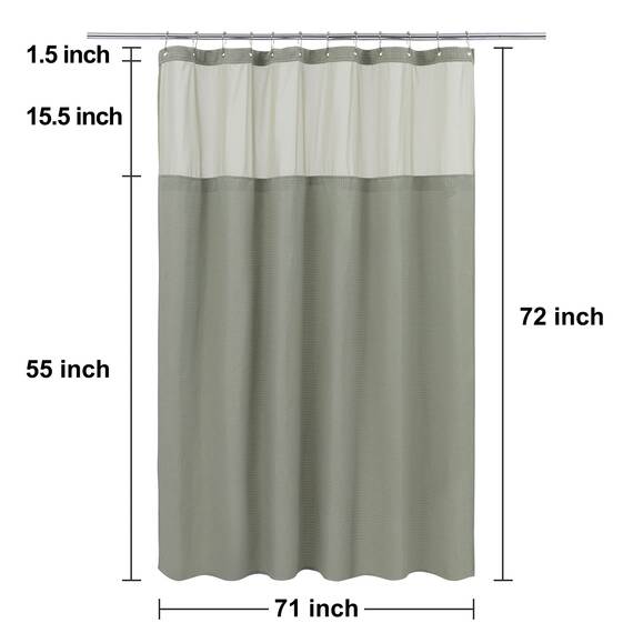 N&Y HOME Set aus Waffelgewebe-Duschvorhang mit einknöpfbarem Innenfutter und Haken, Hotel-Stil, wasserfest, waschbar, Schwerer Stoff, Netzfenster Oben, 180,3 x 182,8 cm, Salbeigrün