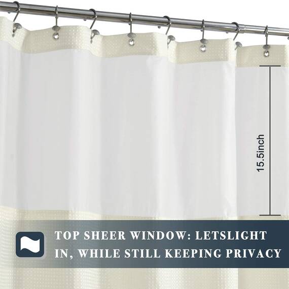 N&Y HOME Set aus Waffelgewebe-Duschvorhang mit einknöpfbarem Innenfutter und Haken, Hotel-Stil, Badezimmer-Zubehör, wasserabweisend und waschbar, Netzfenster Oben, 180,3 x 182,8 cm, Cremefarben