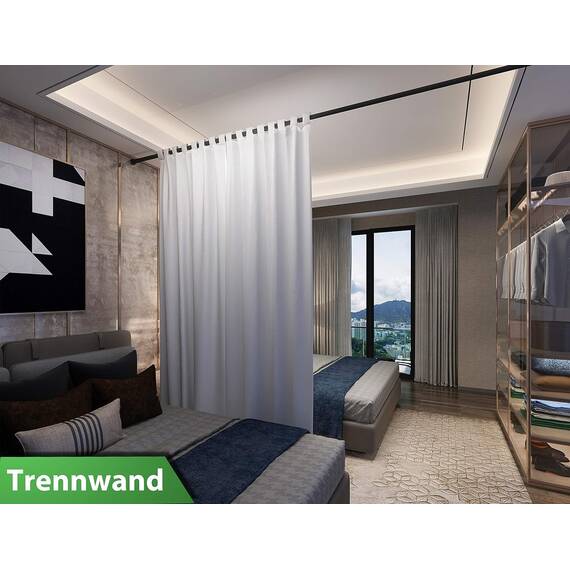 MEISENBERG Gardinenstange ohne Bohren 210-260cm, Ø32mm Matt Schwarz belastbare Klemmstange zum Ausziehen - Vorhangstange, Teleskopstange - für ihre Gardinen, Trennwand und Balkon