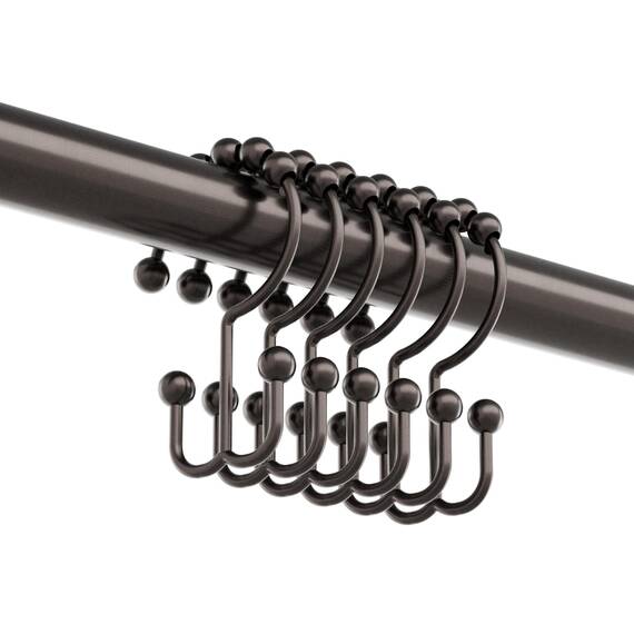 Zenna Home Metall-Doppelgleit-Duschringe Ölschliff-Bronze - Set mit 12 robusten, rostbeständigen Duschringen mit sanftem Gleiten für Duschvorhänge und Liner