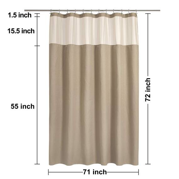 N&Y HOME Set aus Waffelgewebe-Duschvorhang mit einknöpfbarem Innenfutter und 12 Haken, Hotel-Stil, wasserabweisend und waschbar, Netzfenster Oben, 180,3 x 182,8 cm, Leinenbeige