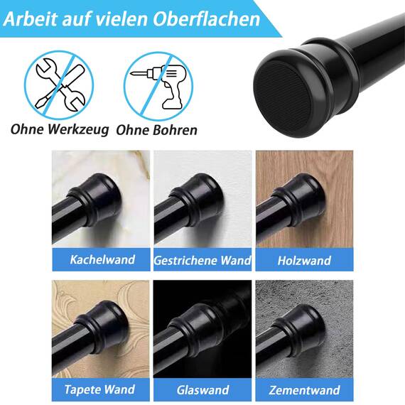 1Stück Duschvorhangstange Ohne Bohren Teleskopstange Kleiderstange Gardinenstange Klemmbar für Schränke, Fenster, Kleiderschrank 83-180CM Silber(Durchmesser 25mm)