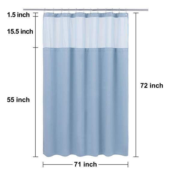 N&Y HOME Set aus Waffelgewebe-Duschvorhang mit einknöpfbarem Innenfutter und Haken, Hotel-Stil, wasserfest und waschbar, Schwerer Stoff, Netzfenster Oben, 180,3 x 182,8 cm, Blau