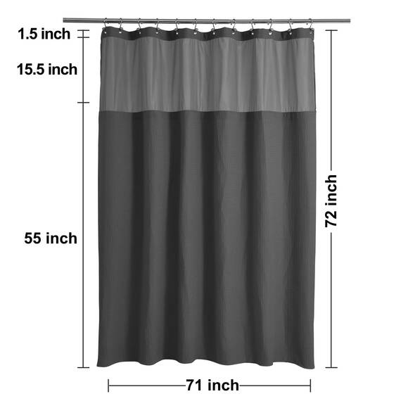 N&Y HOME Set aus Waffelgewebe-Duschvorhang mit einknöpfbarem Innenfutter und 12 Haken, Hotel-Stil, wasserabweisend und waschbar, Schwerer Stoff, Netzfenster Oben, 180,3 x 182,8 cm, Graphitgrau