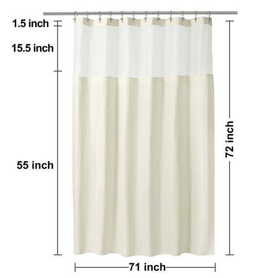 N&Y HOME Set aus Waffelgewebe-Duschvorhang mit einknöpfbarem Innenfutter und Haken, Hotel-Stil, Badezimmer-Zubehör, wasserabweisend und waschbar, Netzfenster Oben, 180,3 x 182,8 cm, Cremefarben
