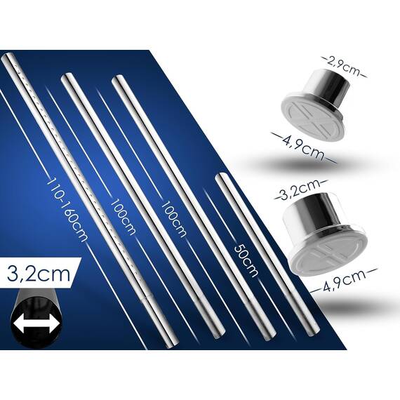 MEISENBERG Edelstahl Gardinenstange ohne Bohren 360-410cm, Ø32mm Multifunktionale Vorhangstange zum Einklemmen - Ausziehbare Teleskopstange, Klemmstange - auch für Trennwand anwendbar