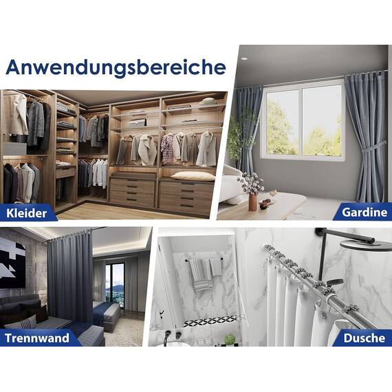 MEISENBERG Duschstange ohne Bohren 310-360cm, Silber, Ø 32 mm, Teleskopstange zum Klemmen - Teleskop Gardinenstange für Vorhänge, Dusche, Türöffnungen und Kleiderschrank