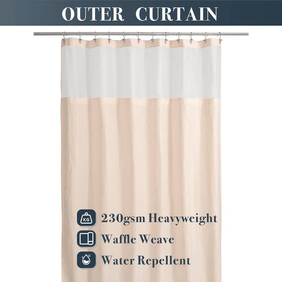 N&Y HOME Duschvorhang mit einrastbarem Stoffeinsatz und 12 Metallhaken, Hotel-Stil, wasserdicht und waschbar, schweres Gewebe und Netzfenster – 71 x 72 cm, Rosenwasserrosa