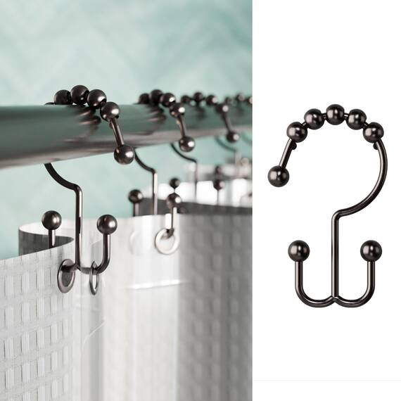 Zenna Home Metall-Doppelgleit-Duschringe Ölschliff-Bronze - Set mit 12 robusten, rostbeständigen Duschringen mit sanftem Gleiten für Duschvorhänge und Liner