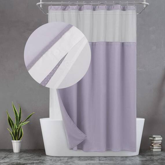 N&Y HOME Duschvorhang mit einrastbarem Stoffeinsatz und 12 Metallhaken-Set – Hotel-Stil, wasserdicht und waschbar, Schwerer Stoff und Netzfenster – 71 x 72 cm, Lavendel