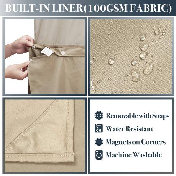 N&Y HOME Set aus Waffelgewebe-Duschvorhang mit einknöpfbarem Innenfutter und 12 Haken, Hotel-Stil, wasserabweisend und waschbar, Netzfenster Oben, 180,3 x 182,8 cm, Leinenbeige