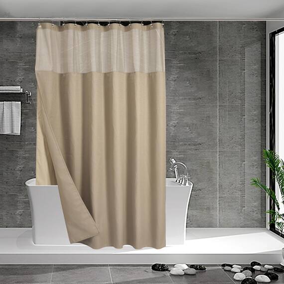 N&Y HOME Set aus Waffelgewebe-Duschvorhang mit einknöpfbarem Innenfutter und 12 Haken, Hotel-Stil, wasserabweisend und waschbar, Netzfenster Oben, 180,3 x 182,8 cm, Leinenbeige