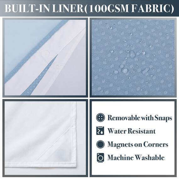 N&Y HOME Set aus Waffelgewebe-Duschvorhang mit einknöpfbarem Innenfutter und Haken, Hotel-Stil, wasserfest und waschbar, Schwerer Stoff, Netzfenster Oben, 180,3 x 182,8 cm, Blau
