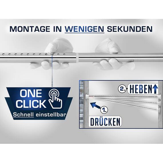 MEISENBERG Stange ohne Bohren 260-310cm, Silber, Ø 32 mm, Teleskopstange zum Klemmen - Multifunktionale Vorhangstange Klemmstange für Fenster, Raumteiler und Küche