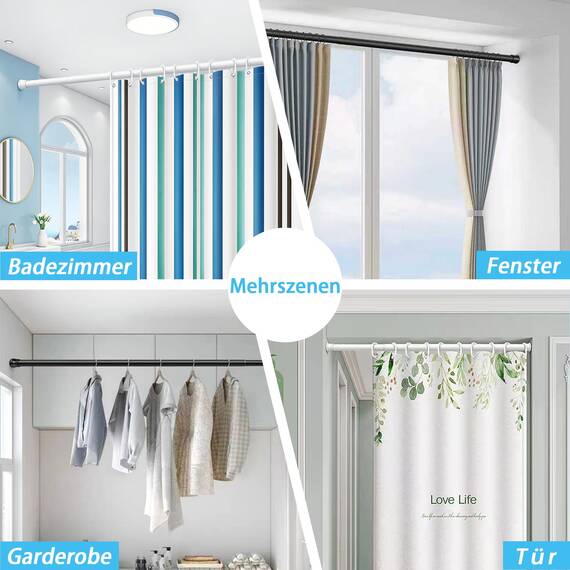 1Stück Duschvorhangstange Ohne Bohren Teleskopstange Kleiderstange Gardinenstange Klemmbar für Schränke, Fenster, Kleiderschrank 83-180CM Silber(Durchmesser 25mm)