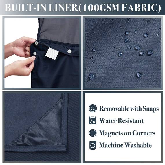 N&Y HOME Set aus Waffelgewebe-Duschvorhang mit einknöpfbarem Innenfutter und Metallhaken, Hotel-Stil, Netzfenster Oben, wasserabweisend, waschbar, 180,3 x 182,8 cm, Marineblau