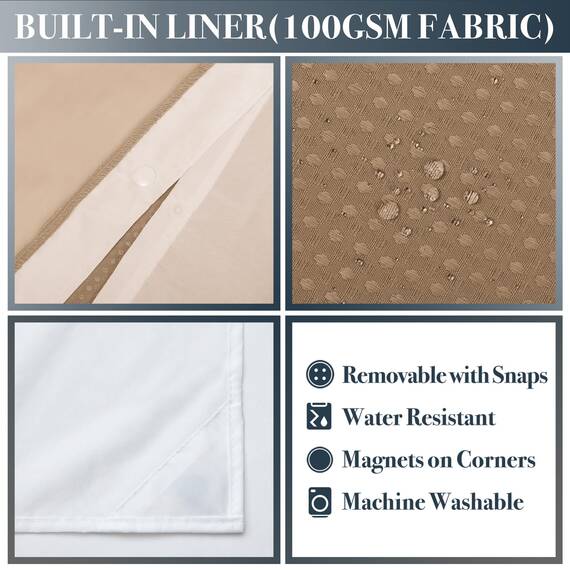 N&Y HOME Duschvorhang mit Waffelmuster, Stoffeinsatz zum Einrasten und 12 Metallhaken, Hotel-Stil, wasserdicht und waschbar, Schwerer Stoff und Netzfenster Oben, 180 x 183 cm, Kaffeebraun