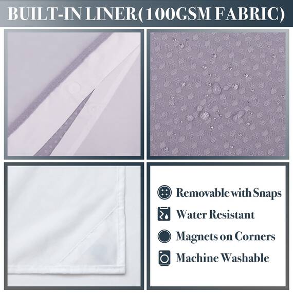 N&Y HOME Duschvorhang mit einrastbarem Stoffeinsatz und 12 Metallhaken-Set – Hotel-Stil, wasserdicht und waschbar, Schwerer Stoff und Netzfenster – 71 x 72 cm, Lavendel