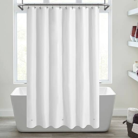 Mrs Awesome Extra langer Duschvorhang mit 3 Magneten, langer weißer PEVA-Kunststoff-Duschvorhang für Badezimmer, wasserdicht, 182,9 x 213,4 cm, Weiß
