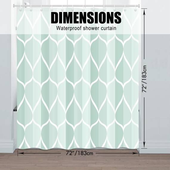 Gelbchu Hellgrüner geometrischer Duschvorhang, wasserdichtes Design und Polyester, schnell trocknend, grüner Stoff Duschvorhänge Set für Badezimmer 72x72, langlebig und waschbar mit 12 Haken
