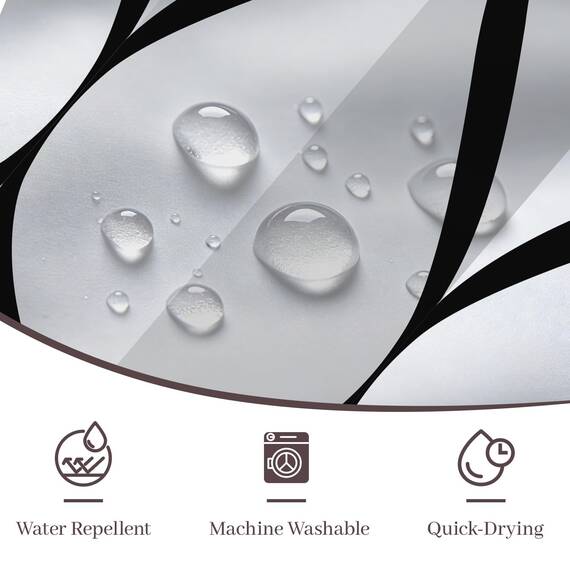 Gelbchu Duschvorhang, 183 x 183 cm, wasserdichtes Design und Polyester, schnell trocknend, strapazierfähig, Duschvorhänge-Set für Badezimmer, maschinenwaschbar mit 12 Kunststoffhaken, Weiß / Schwarz