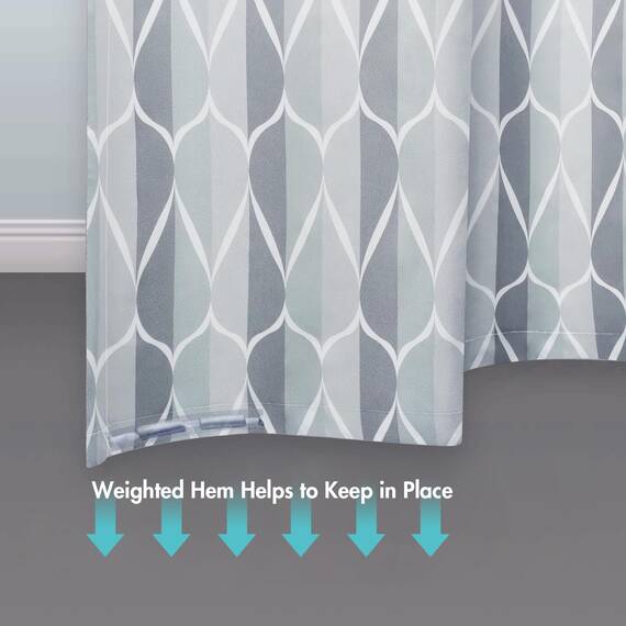 Gelbchu Duschvorhang-Set aus grauem Stoff, geometrisches Muster, B 108 x H 72, wasserdichtes Design und Polyester, schnell trocknend, beschwerter Saum, langlebig und waschbar, mit 12 Haken