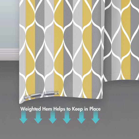 Gelbchu Duschvorhang-Set für Badezimmer, maschinenwaschbar mit 12 Haken, 72 x 72 cm, wasserdichtes Design und Polyester, schnell trocknend, beschwerter Saum, Grau / Gelb