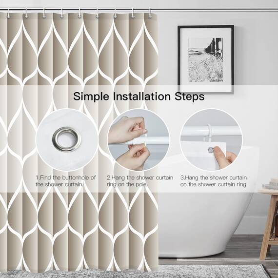 Gelbchu Cremefarbener Duschvorhang, 183 x 183 cm, wasserdichtes Design und Polyester, schnell trocknend, strapazierfähiges Duschvorhänge-Set für Badezimmer, maschinenwaschbar mit 12 Kunststoffhaken