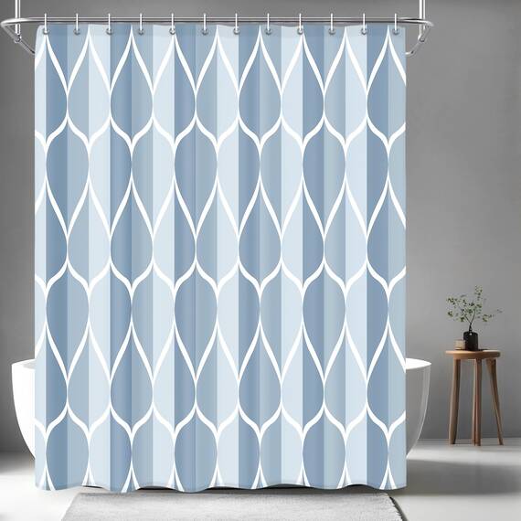 Gelbchu Hellblauer geometrischer Duschvorhang, wasserdichtes Design und Polyester, schnell trocknend, blauer Stoff Duschvorhänge Set für Badezimmer 72x72, langlebig und waschbar mit 12 Haken