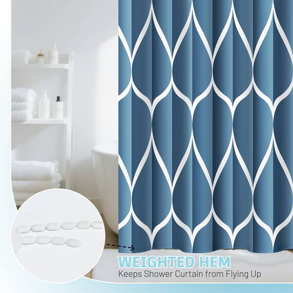 Gelbchu Duschvorhang Mondhellblau Stoff Wasserdicht Design und Polyester Schnell trocknend Beschwerter Saum für Badezimmer 183 x 183 cm (B x H) Maschinenwaschbar mit 12 Haken