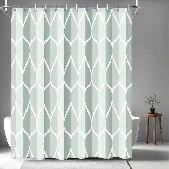 Gelbchu Duschvorhang, dunkelgrün, geometrisch, wasserdichtes Design und Polyester, schnell trocknend, beschwerter Saum, grüner Stoff, 72 x 72, langlebig und waschbar mit 12 Haken