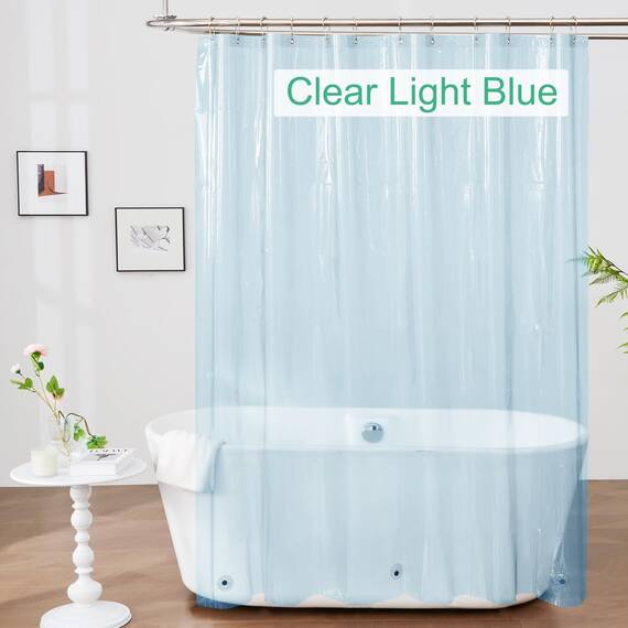 Mrs Awesome Transparenter Blauer Duschvorhang mit 3 Magneten, 182,9 x 182,9 cm, hochwertiger, Flexibler Stabiler Kunststoff-Duschvorhang für Badezimmer, leicht und wasserdicht, Blau transparent