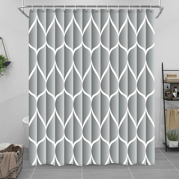 Gelbchu Hellgrauer Duschvorhang, 183 x 183 cm, wasserdichtes Design und Polyester, schnell trocknend, strapazierfähiges Duschvorhänge-Set für Badezimmer, maschinenwaschbar mit 12 Kunststoffhaken