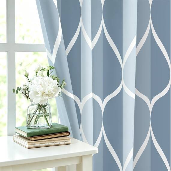 Gelbchu Hellblauer geometrischer Duschvorhang, wasserdichtes Design und Polyester, schnell trocknend, blauer Stoff Duschvorhänge Set für Badezimmer 72x72, langlebig und waschbar mit 12 Haken