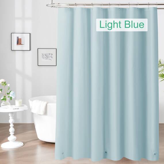 Mrs Awesome Hellblauer Duschvorhang mit 3 Magneten, 182,9 x 182,9 cm, hochwertiger, flexibler stabiler Kunststoff-Duschvorhang für Badezimmer, leicht und wasserdicht, Hellblau