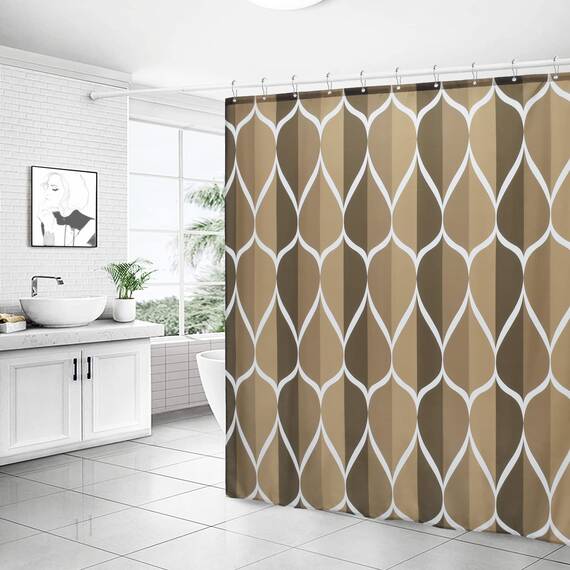 Gelbchu Brauner geometrischer Duschvorhang, wasserdichtes Design und Polyester, schnell trocknend, brauner Stoff Duschvorhänge Set für Badezimmer B 72 x H 72, langlebig und waschbar mit 12 Haken